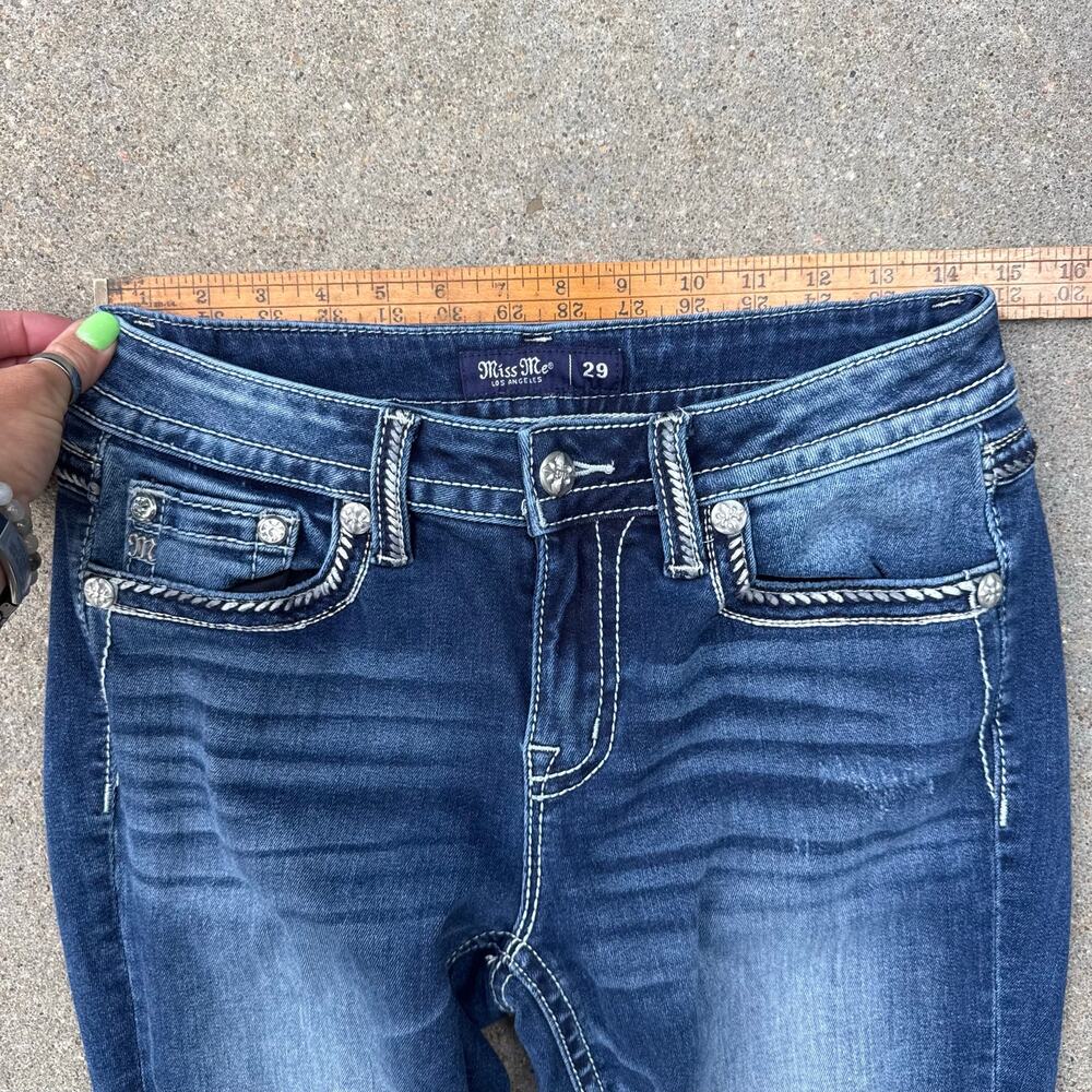 Miss Me Bling Embroidered Faux Flap Pocket Mid Rise Boot Cut Jeans 29x32 - Picture 8 of 10